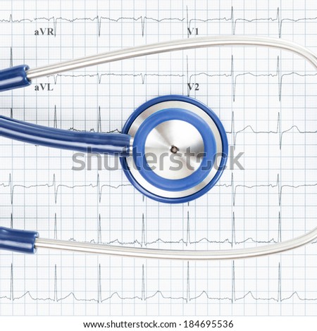 Studio shot of stethoscope over ecg graph - 1 to 1 ratio