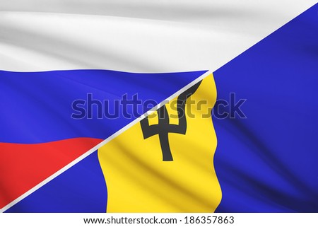 Flag of Russia and Barbados blowing in the wind. Part of a series.