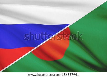Flag of Russia and Bangladesh blowing in the wind. Part of a series.