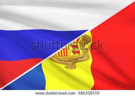 Flag of Russia and Andorra blowing in the wind. Part of a series.
