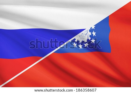 Flag of Russia and Burma blowing in the wind. Part of a series.
