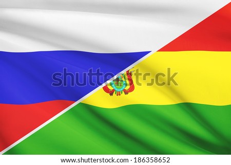 Flag of Russia and Bolivia blowing in the wind. Part of a series.