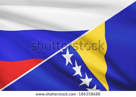 Flag of Russia and Bosnia and Herzegovina blowing in the wind. Part of a series.