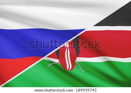 Flags of Russia and Republic of Kenya blowing in the wind. Part of a series.