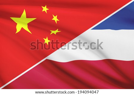 Flags of China and Kingdom of Yugoslavia blowing in the wind. Part of a series.