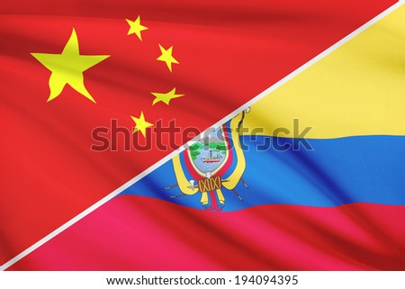 Flags of China and Republic of Ecuador blowing in the wind. Part of a series.