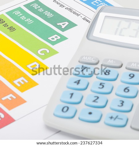Energy efficiency chart with calculator - accounting concept