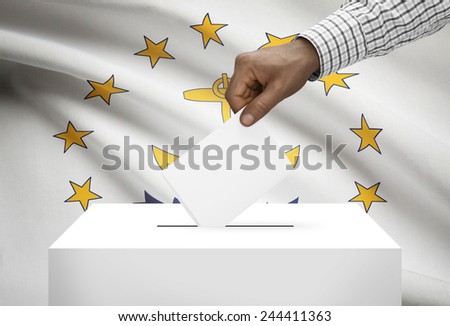Voting concept - Ballot box with US state flag on background - Rhode Island