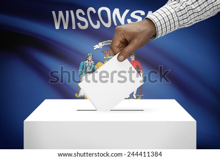 Voting concept - Ballot box with US state flag on background - Wisconsin