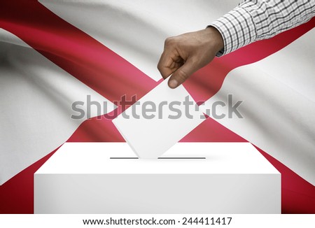 Voting concept - Ballot box with US state flag on background - Alabama