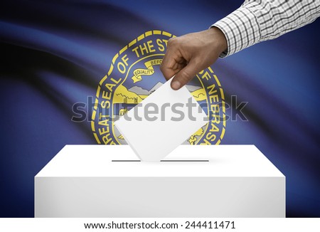 Voting concept - Ballot box with US state flag on background - Nebraska
