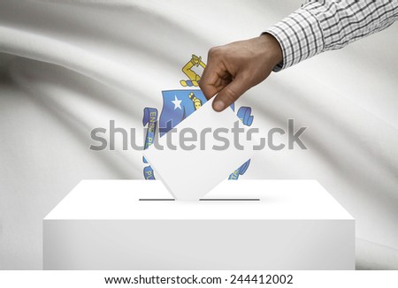 Voting concept - Ballot box with US state flag on background - Massachusetts