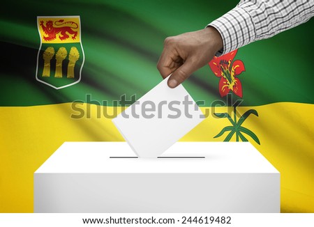 Voting concept - Ballot box with Canadian province flag on background - Saskatchewan