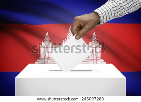 Ballot box with national flag on background - Cambodia