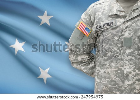 American soldier with flag on background - Federated States of Micronesia