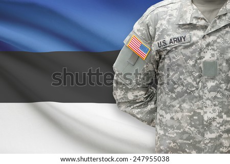 American soldier with flag on background - Estonia