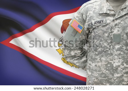 American soldier with flag on background - American Samoa