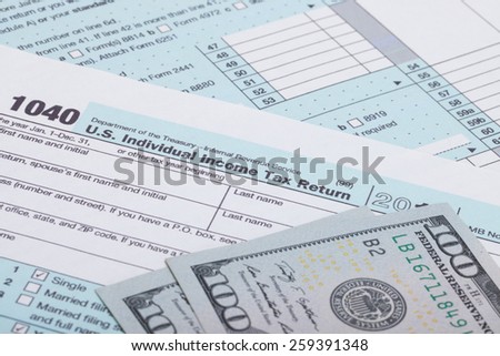US 1040 Tax Form and dollars