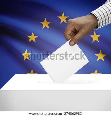 Ballot box with flag on background - European Union - Europe - EU