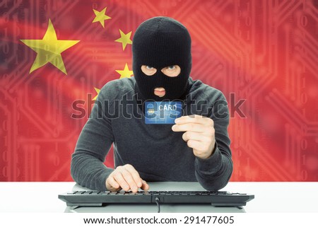 Cybercrime concept with flag on background - China