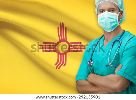 Surgeon with USA states flags on background - New Mexico
