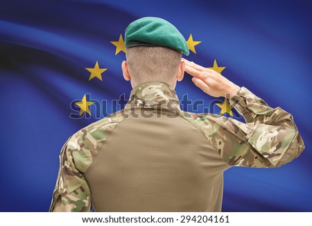 Soldier in hat facing national flag series - European Union - EU
