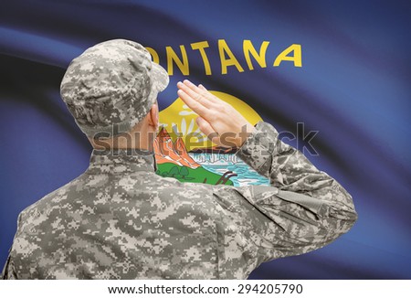 Soldier saluting to USA state flag conceptual series - Montana