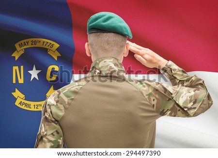 Soldier saluting to US state flag series - North Carolina