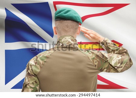 Soldier saluting to Canadian province flag series - Newfoundland and Labrador