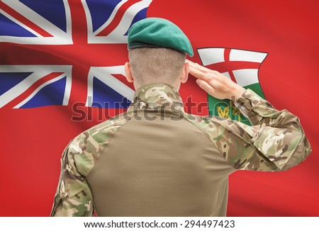 Soldier saluting to Canadian province flag series - Ontario