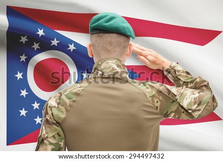 Soldier saluting to US state flag series - Ohio