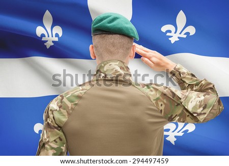 Soldier saluting to Canadian province flag series - Quebec