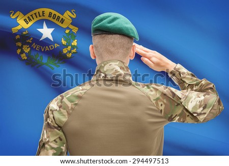 Soldier saluting to US state flag series - Nevada