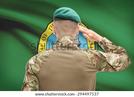 Soldier saluting to US state flag series - Washington