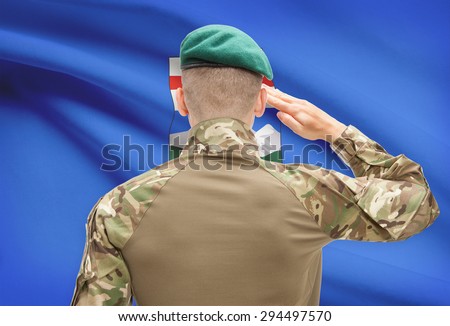 Soldier saluting to Canadian province flag series - Alberta