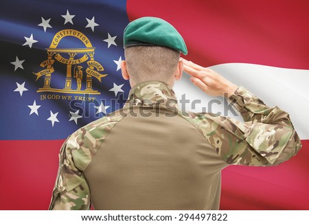 Soldier saluting to US state flag series - Georgia