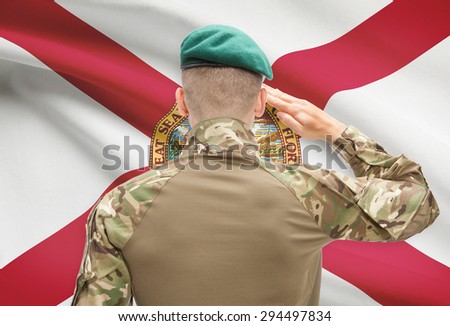 Soldier saluting to US state flag series - Florida