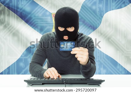 Hacker with Canadian province flag on background - Nova Scotia