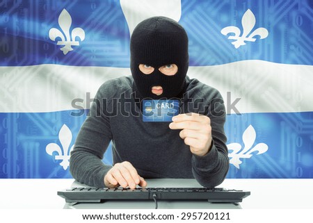 Hacker with Canadian province flag on background - Quebec