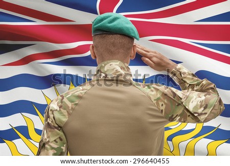 Dark-skinned soldier in hat facing Canadian province flag series - British Columbia