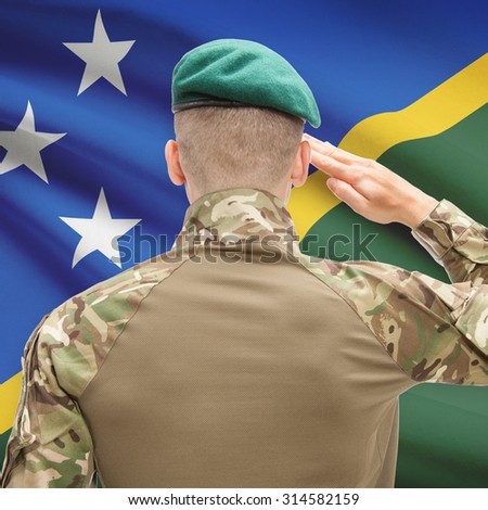 Soldier in hat facing national flag series - Solomon Islands