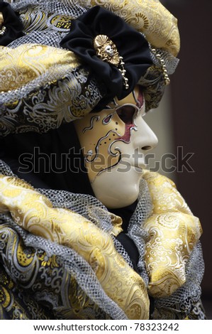 Venetian Carnival Mask - A portrait of one of the most beautiful masks photographed in open street during venetian carnival.
