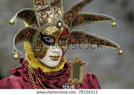 Venetian Carnival Mask - A portrait of one of the most beautiful masks photographed in open street during venetian carnival.