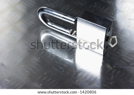 lock, pad-lock with key mirrored in steel