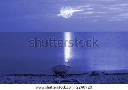 moonshine over water and beach, night-time