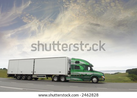 truck, lorry driving in morning light