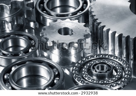 gears and bearings concept in a dark metallic toning