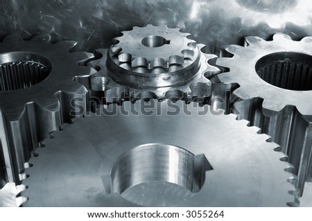 gear-assembly seen from above and in a dark metallic blue toning