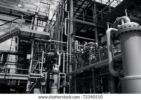 oil industrial installation in dark blue duplex toning