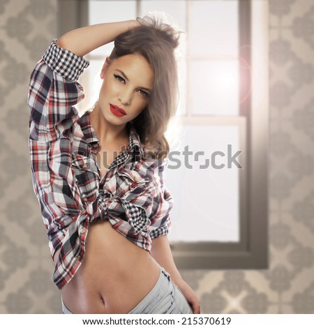 Pin-up girl with back light and lens flare